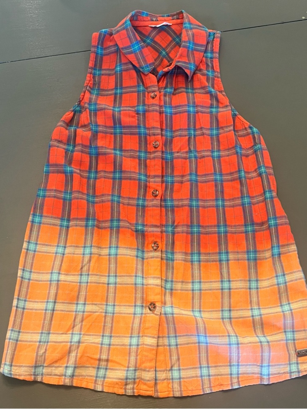 Volcom Faded Shade Plaid Tank in Orange and Teal